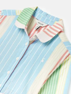 Hot Joules Girls' Summertime Multi Stripe Woven Shirt Dress MultiStripe