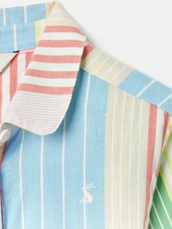 Hot Joules Girls' Summertime Multi Stripe Woven Shirt Dress MultiStripe