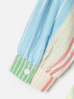 Hot Joules Girls' Summertime Multi Stripe Woven Shirt Dress MultiStripe