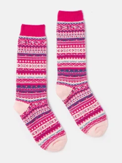 Online Joules Girls' Wader Fair Isle Welly Socks Pink