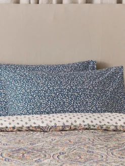 Sale Joules Grove Floral Set of 2 100% Cotton Standard Pillowcases Blue