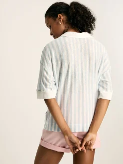 Discount Joules Hadley Blue Stripe Linen Polo Shirt BlueStripe