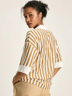 Hot Joules Hadley Tan White Linen Polo Shirt TanWhite