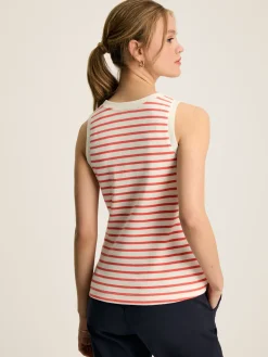 Sale Joules Harbour Cream & Coral Striped Jersey Vest Cream&CoralStriped