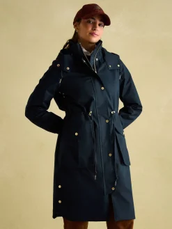 Outlet Joules Harpsden Navy Blue Waterproof Long Raincoat with Hood NavyBlue
