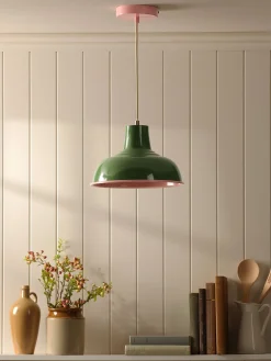 Joules Hatfield Green & Pink Industrial-Style Pendant Light Green&Pink