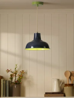Best Joules Hatfield Navy & Green Industrial-Style Pendant Light Navy&Green