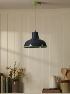 Best Joules Hatfield Navy & Green Industrial-Style Pendant Light Navy&Green