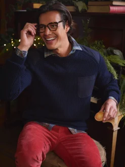 Clearance Joules Hatfield Jumper with Woven Patch Detailing Navy