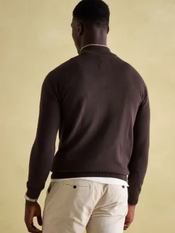 Online Joules Hillside Quarter Zip Knit Jumper Brown