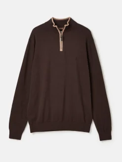 Online Joules Hillside Quarter Zip Knit Jumper Brown