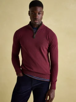 Joules Hillside Quarter Zip Knit Jumper Burgundy