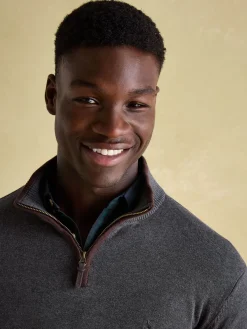 Sale Joules Hillside Charcoal Grey Quarter Zip Knit Jumper CharcoalGrey