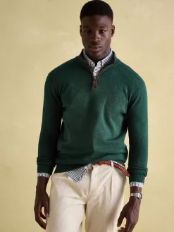 Hot Joules Hillside Dark Green Quarter Zip Knit Jumper DarkGreen