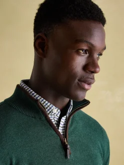 Hot Joules Hillside Dark Green Quarter Zip Knit Jumper DarkGreen