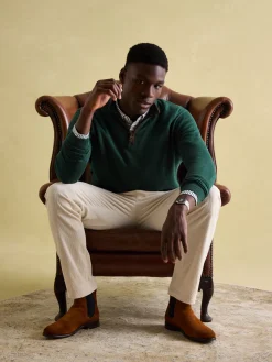 Hot Joules Hillside Dark Green Quarter Zip Knit Jumper DarkGreen