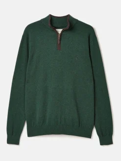 Hot Joules Hillside Dark Green Quarter Zip Knit Jumper DarkGreen
