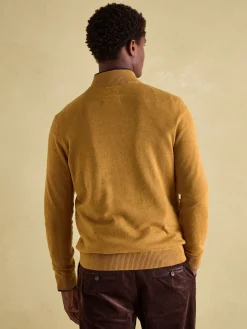 New Joules Hillside Dark Yellow Quarter Zip Knit Jumper DarkYellow