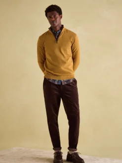 New Joules Hillside Dark Yellow Quarter Zip Knit Jumper DarkYellow