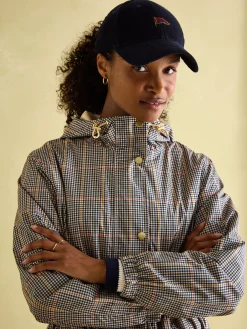 Joules Holkham Brown Check Waterproof Packable Raincoat With Hood BrownCheck