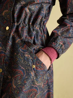 Clearance Joules Holkham Navy Blue Paisley Waterproof Packable Raincoat With Hood NavyBluePaisley