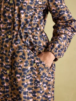 Hot Joules Holkham Tan Leopard Waterproof Packable Raincoat With Hood TanLeopard