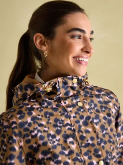 Hot Joules Holkham Tan Leopard Waterproof Packable Raincoat With Hood TanLeopard