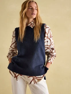 New Joules Holly Longline Knitted Vest Navy