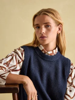 New Joules Holly Longline Knitted Vest Navy