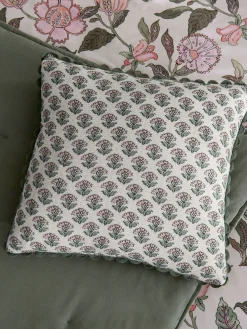 Joules Indienne 100% Cotton Printed Cushion Green