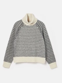 Joules Ingrid Patterned Jumper with Detachable Roll Neck Cream/Navy