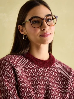 Outlet Joules Ingrid Patterned Jumper with Detachable Roll Neck Cream/Red