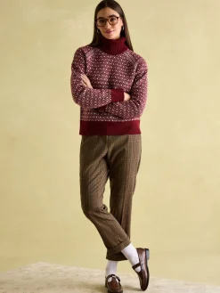 Outlet Joules Ingrid Patterned Jumper with Detachable Roll Neck Cream/Red