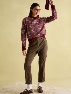 Outlet Joules Ingrid Patterned Jumper with Detachable Roll Neck Cream/Red