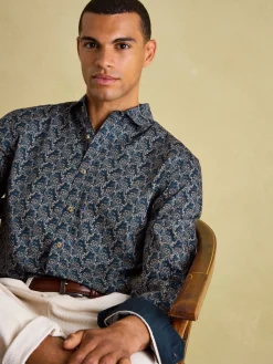 New Joules Invitation Navy Paisley Cotton Shirt NavyPaisley