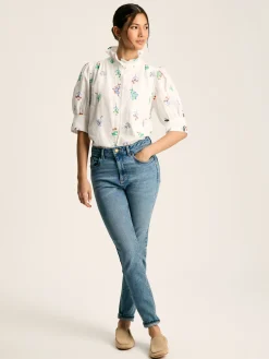 New Joules Iris Embroidered Blouse White