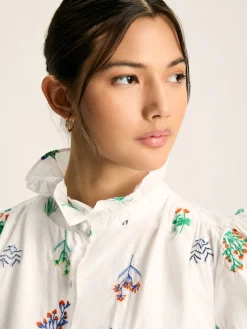 New Joules Iris Embroidered Blouse White
