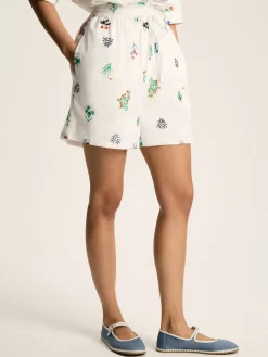 New Joules Iris White Ground Embroidered Shorts WhiteGround