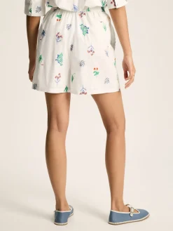 New Joules Iris White Ground Embroidered Shorts WhiteGround