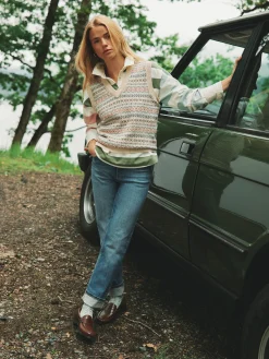 Best Joules Islay V Neck Fair Isle Knitted Vest Oatmeal