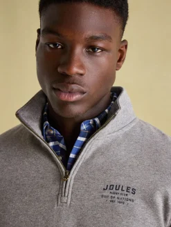 Joules Jenkins Grey Marl Quarter Zip Graphic Sweatshirt GreyMarl