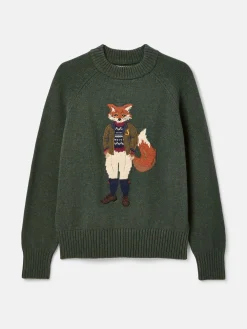 Discount Joules Jonty Dark Green Intarsia Fox Knit Jumper DarkGreen