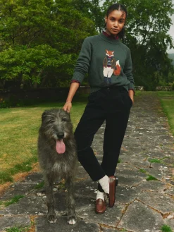 Discount Joules Jonty Dark Green Intarsia Fox Knit Jumper DarkGreen