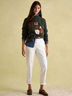 Discount Joules Jonty Dark Green Intarsia Fox Knit Jumper DarkGreen