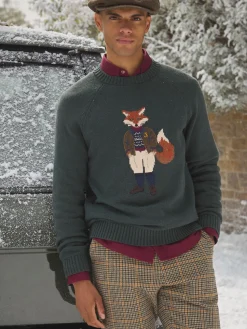 Online Joules Jonty Intarsia Crew Knit Jumper Green