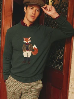 Online Joules Jonty Intarsia Crew Knit Jumper Green