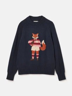 Best Joules Jonty Navy Blue Intarsia Fox Knit Jumper NavyBlue