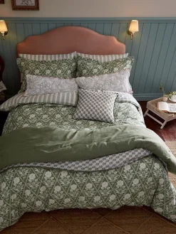 New Joules Juliette Stamp 100% Cotton Bedding Set Green