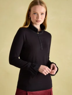 Joules Kate Long Sleeve Frilled Neck Top Black