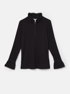 Joules Kate Long Sleeve Frilled Neck Top Black
